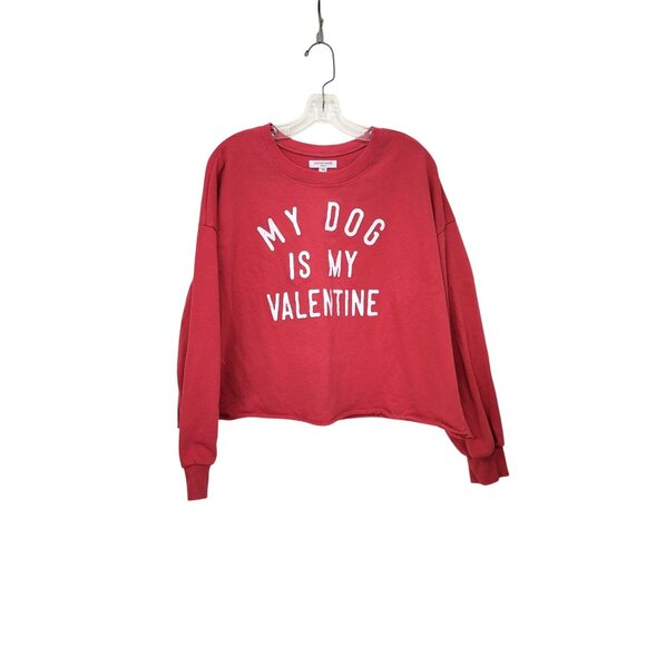 My Dog Is My Valentine Long Sleeve Cropped Lightweight Sweatshirt Women's XL - Picture 2 of 4